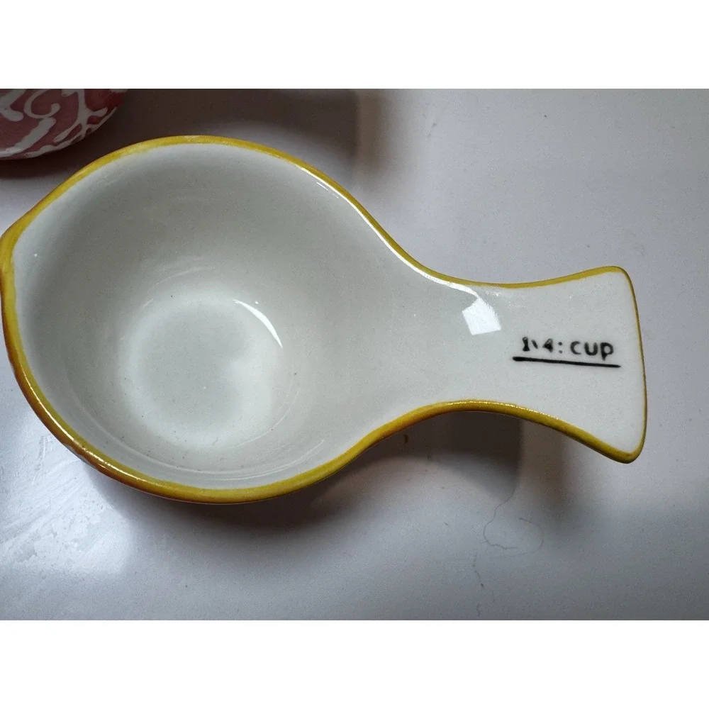 Sparrow & Wren Ceramic Nesting Floral Measuring Cups Set Of 4 Coral & White
